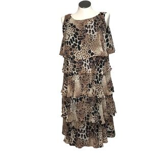 Dressbarn Layered Tent Dress Women’s Size 14 Animal Print Sleeveless Boat Neck.